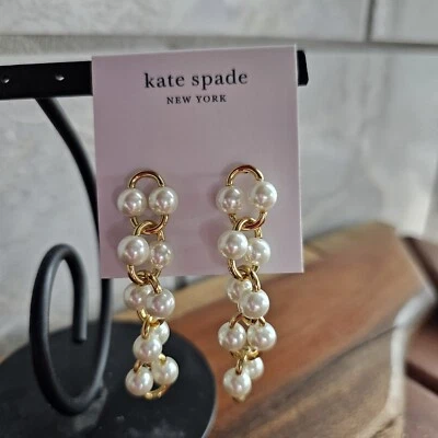 Kate Spade - Perlas nuevas - Pendientes colgantes lineales - Blanco -NUEVO CON ETIQUETAS - $88 A75 Foto 1 de 4