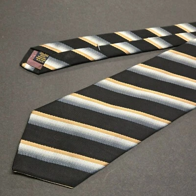 XMI Platinum Handmade Silk Tie Black Tan & Blue Stripes 64" Long 3.75" Wide - Image 1 of 4