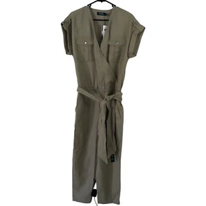 Ralph Lauren Jumpsuit Womens Size 12 Green Elastic Waist Belt V Neck Pockets New - Picture 1 of 10