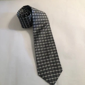 DKNY 100% Silk Neck Tie Gray Black Geometric Design Classic Designer - Picture 1 of 5