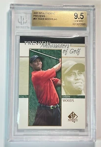 2001 UPPER DECK GOLF PREVIEW AMBASSADORS ROOKIE TIGER WOODS BGS GEM MINT 9.5 - Picture 1 of 2