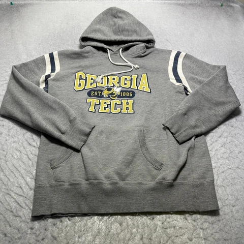 Georgia Tech Yellow Jackets Hoodie Mens Large L Gray Fleece Sweatshirt Cover