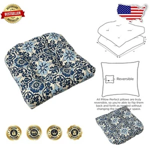 Pack of 2 Plush Round Seat Cushions - Blue Woodblock Prism, Indoor/Outdoor Use - Picture 1 of 11