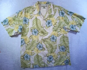 Tommy Bahama Hemd Herren L creme grün geblümt 100% Seide Knopfleiste Hawaii Camp - Bild 1 von 20