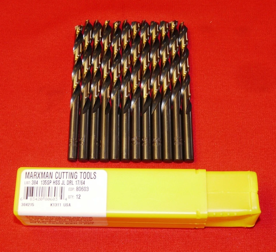 LOTE DE 12 brocas de trabalho 17/64" preto e dourado Morse Marxman MX1080603 EUA - Imagem 1 de 4