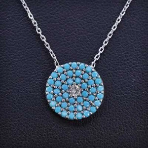 15+1”, vintage sterling silver 925 snake chain necklace w/ cluster turquoise cz - Picture 1 of 8