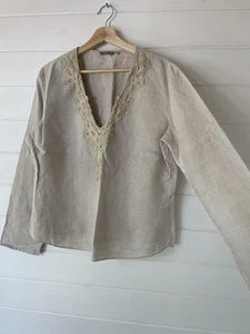Per Una Natural Linen Blend Top with Crochet Lace Detail - Size 18 - 100% Linen - Picture 1 of 7