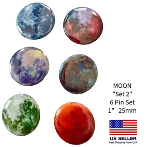 Vollmond, mythischer grüner Mond, rosa Mond, farbiger Mond 1" Pin Anstecker Hut Pin 6 Stück - Bild 1 von 4