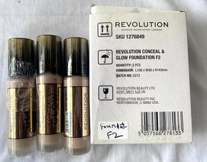 3 Pack: Revolution makeup Conceal & Glow Foundation F2 with Vit C..NIP - Picture 1 of 1