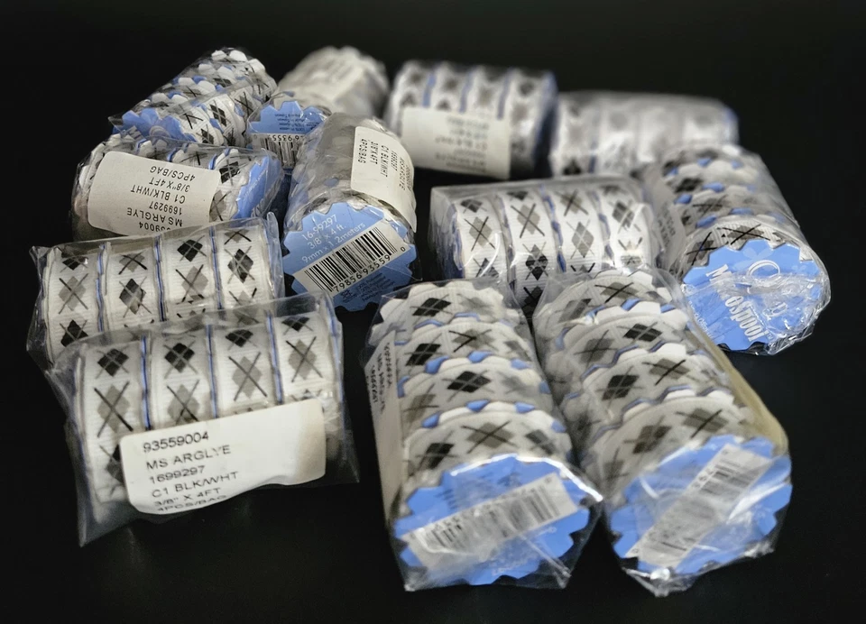 Argyle Print Grosgrain Ribbon  Vintage Offray Microspool 20 Yards Total - Image 1 of 4