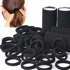 Set 100 schwarze elastische Haarbänder, Pferdeschwanz, Haargummis - Picture 1 of 3