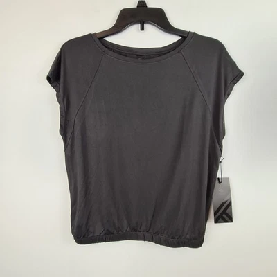 Kyodan Active Top Women's Small Black Elsstic Waist Synched Stretch Short Sleeve - Image 1 of 4