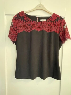 precis black top with lacey claret neckline size L 16/18 - Image 1 of 4
