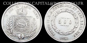 Brésil 500 Reis 1853 SUP Argent 6.36gr - Picture 1 of 1