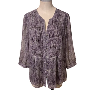 Coldwater Creek Women Purple Sheer 3/4 Sleeve Blouse Size 14 PL - Picture 1 of 10