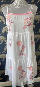 BNWT Ladies Pink White Embroidered Floozie Bikini Cover Up Dress Size S 8 10
