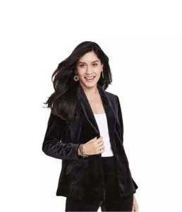 INC International Concepts NWT Womens Velvet Blazer Jacket Deep black $89 SMALL - Picture 1 of 10