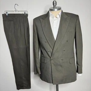 Tuta doppiopetto vintage uomo 44L marrone bavero largo punta due pezzi 33W tinta unita - Foto 1 di 15