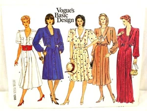 Vintage 80s Vogue Pattern 1268 Five Dress Styles Midi Knee Long 34" Bust Uncut - Picture 1 of 2