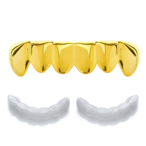 Rapero para hombre GRILLZ dientes inferiores pequeños lisos en tono dorado S001 G 1 barra de molde extra - Imagen 1 de 3