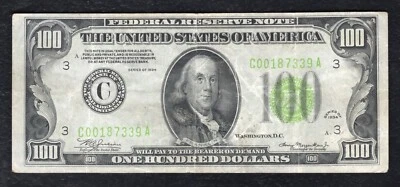 FR. 2152-C 1934 $100 LGS LIGHT GREEN SEAL FRN PHILADELPHIA, PA VERY FINE+ - Image 1 of 2