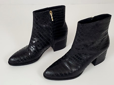 J. McLaughlin Gwyneth Black Leather Croc-Embossed Ankle Boots Size 9
