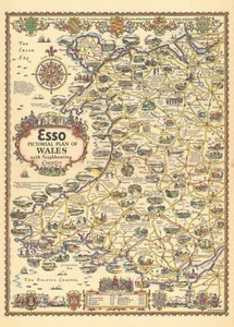 Esso Bildplan von Wales mit benachbarten Grafschaften von A.E. Taylor um 1934 Karte - Bild 1 von 1