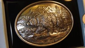 HEBILLA DE CINTURÓN OVALADO ANTIGUO PERGAMINO OSO GRIZZLY HEBILLA 37045 - Imagen 1 de 7