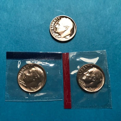 1984 P D S   Roosevelt Dime   2-Unc & 1-Proof   Mint Cello   FREE SHIP - Image 1 of 2