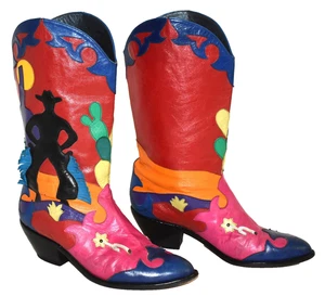 RARE Vtg 80s ZALO Western 🌵Leather CULT CLASSIC🔥 Patchwork Boots Sz 7M SPAIN - Picture 1 of 10