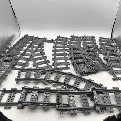 LEGO Train Track Lot of 16 Mixed Pieces Curved Straight Switch Points Gray - Image 1 of 4