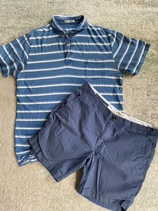 Marine Layer Pocket Polo Shirt Mens M/L Blue Striped Chino Shorts 32 - Picture 1 of 16