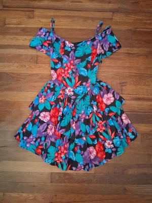 Vestido de fiesta vintage para mujer años 80 fuera del hombro floral con volantes en capas talla 7 Foto 1 de 4