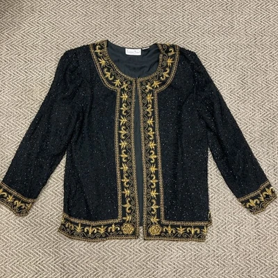 Laurence Kazar Silk Beaded Jacket Formal Cardigan Vintage 80s 3X Runs Small - Image 1 of 4