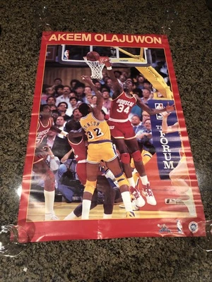 1987 Starline Akeem Olajuwon 22x34 Poster Houston Rockets NBA Vintage - Image 1 of 4
