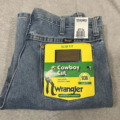 Wrangler Men's 936 Cowboy Cut Slim Fit Jeans NWT 936ATW 33x32 Blue Light Wash - Image 1 of 4
