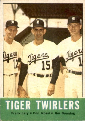 1963 Topps Jim Bunning, Don Mossi, Frank Lary #218 Tiger Twirlers Foto 1 de 2