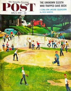 1957 Saturday Evening Post Cover Only John Falter Sandlot Homerun Vtg Mag Cover - Picture 1 of 1