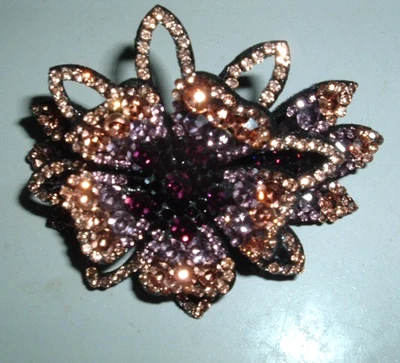 CITRINE AND RUBY RHINESTONE FLORAL 3.5" HAIR BARRETTE - Image 1 of 3