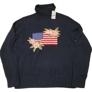 NWTs Vintage Casual Corner Sweater L* See Size Pics Knit Floral Patriotic Flags - Bild 1 von 8