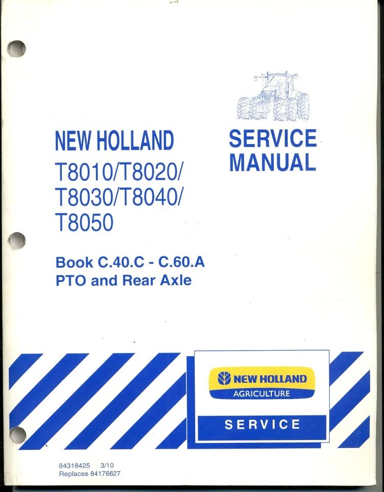 2010 -New Holland- T8010 T8020 PTO Rear Axle Tractor Operators Service Manual - Image 1 of 1