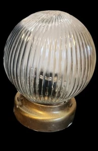 Vintage Deckenhalterung Leuchte Antik Messing Glasschirm - Bild 1 von 15