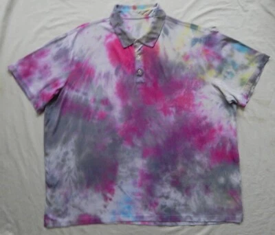 Camisa Polo Tie Dye Rosa Púrpura Negra Manga Corta - 3XL Para Hombres Hecha a Mano 3XLT Alta Foto 1 de 4