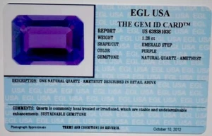 EGL USA CERTIFIED NATURAL PURPLE QUARTZ-AMETHYST 1.28CT EMERALD SHAPE - Picture 1 of 4