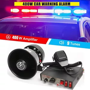 400W 9 Sound Loud Car Warning Alarm Police Fire Siren Horn PA Speaker MIC System - Picture 1 of 9