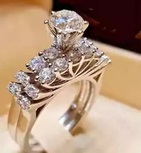 2.50Ct Round Cut Moissanite Bridal Engagement Ring Set 14K White Gold Plated - Picture 1 of 6