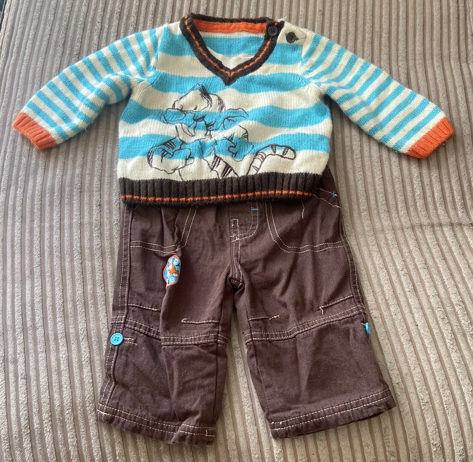 JUEGO PANTALÓN Y JERSEY NIÑO-TIGGER-3-6 MESES-18lbs-MARRÓN-BLANCO-AZUL Foto 1 de 4