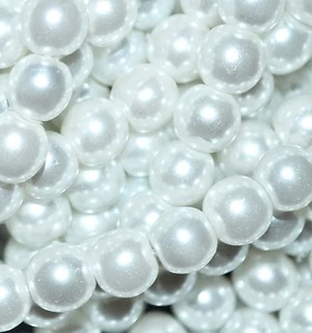 A string of 75 cm quality WHITE round glass pearl beads of 8 mm diameter 100 pcs - Picture 1 of 2