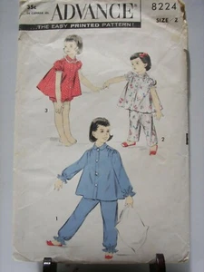 VTG 40's ~ Advance Pattern #8224 ~ Child's Pajamas & Shortie Set ~ Size 2 - Picture 1 of 2