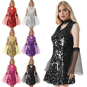 Women's Dresses With Sleeve Sparkly Dress Vintage Ball Gown Dance Sundress Club - Picture 1 of 52